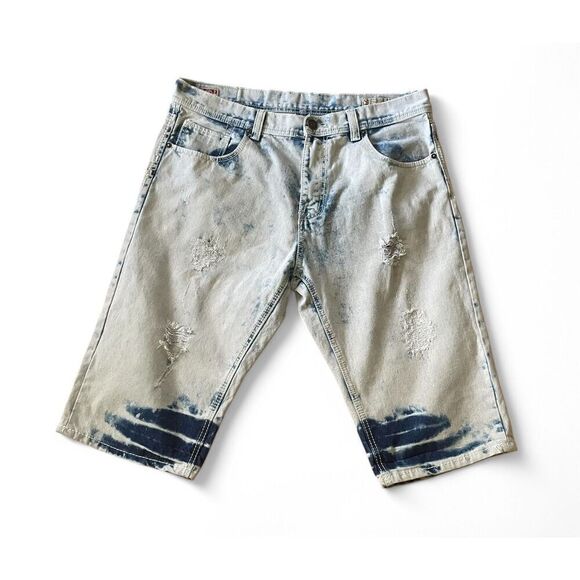 Attitude Gold Men's Shorts Brooklyn Fit Blue Slim Distressed Size 36 Great Cond. - Picture 1 of 12